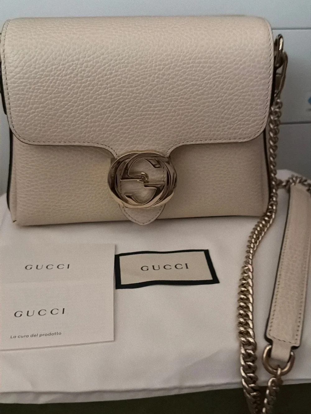 Gucci Cream Leather Crossbody Bag with Gold Hardware